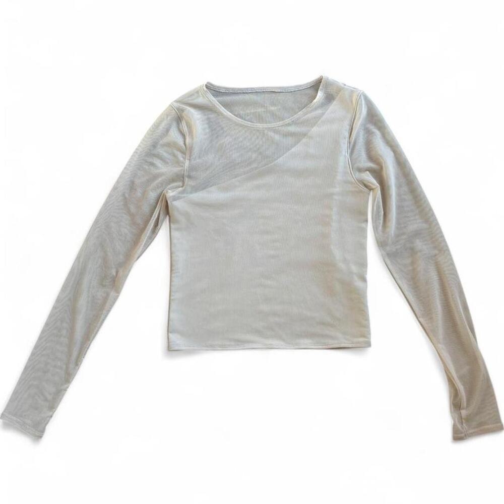 Abercrombie & Fitch Cream Mesh Long Sleeve Top Size Small Soft AF